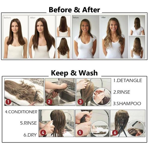 Extensiones de cabello con clip de una pieza natural real de 3/4 CABEZA COMPLETA como humano EE. UU. - Imagen 11 de 38