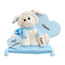 PERSONALIZED Baby's First Christmas Blue Baby Boy With Lamb Ornament