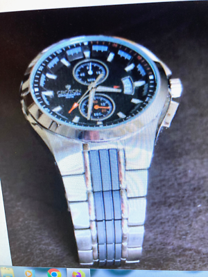 CROTON MEN CHRONOMASTER STAINLESS ST. & BLACK RUBBER WATCH 44 MM