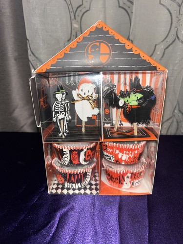 Meri Meri Halloween Party 24 Cupcake Cases & 24 Assorted Toppers Witch Skeleton