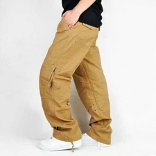 Mens Cotton Loose Fit Cargo Combat Pants Tactical Trousers Work Multi Pocket