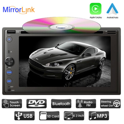 Double 2 DIN Carplay Car Radio Stereo BT 6.2'' CD DVD Player FM Bluetooth GPS