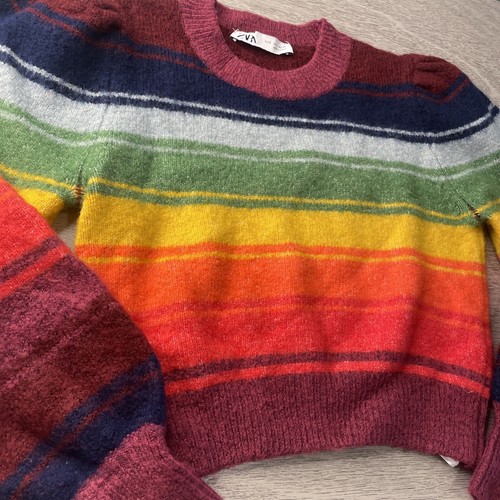 ZARA juniors Girls Rainbow 🌈 Puff Sleeve Sweater Size S - Picture 6 of 14