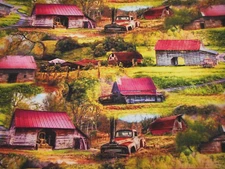 Quilt Fabric By Yard Vintage Country Barns Trucks Fields Scenic Premium Cotton C