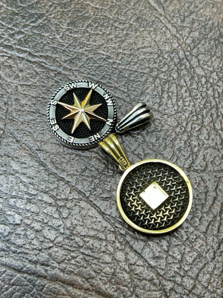 Alternate view of Real Solid 925 Silver 14k Gold Plated Navigation Star Compass Pendant Necklace