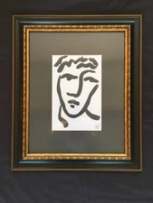 CORBELLIC PORTRAIT LINE ART ABSTRACT EXPRESSIONISM BLACK AND GOLD FRAME