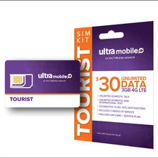 $30 Ultra Mobile Tourist | 21-Day Phone Plan + SIM Card with Talk, Text & Data