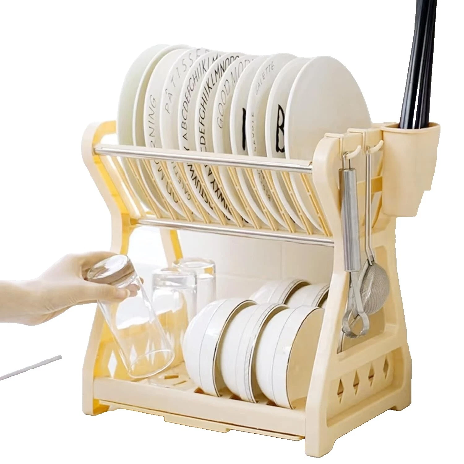 Estantes para secado de platos de cocina de plástico marfil