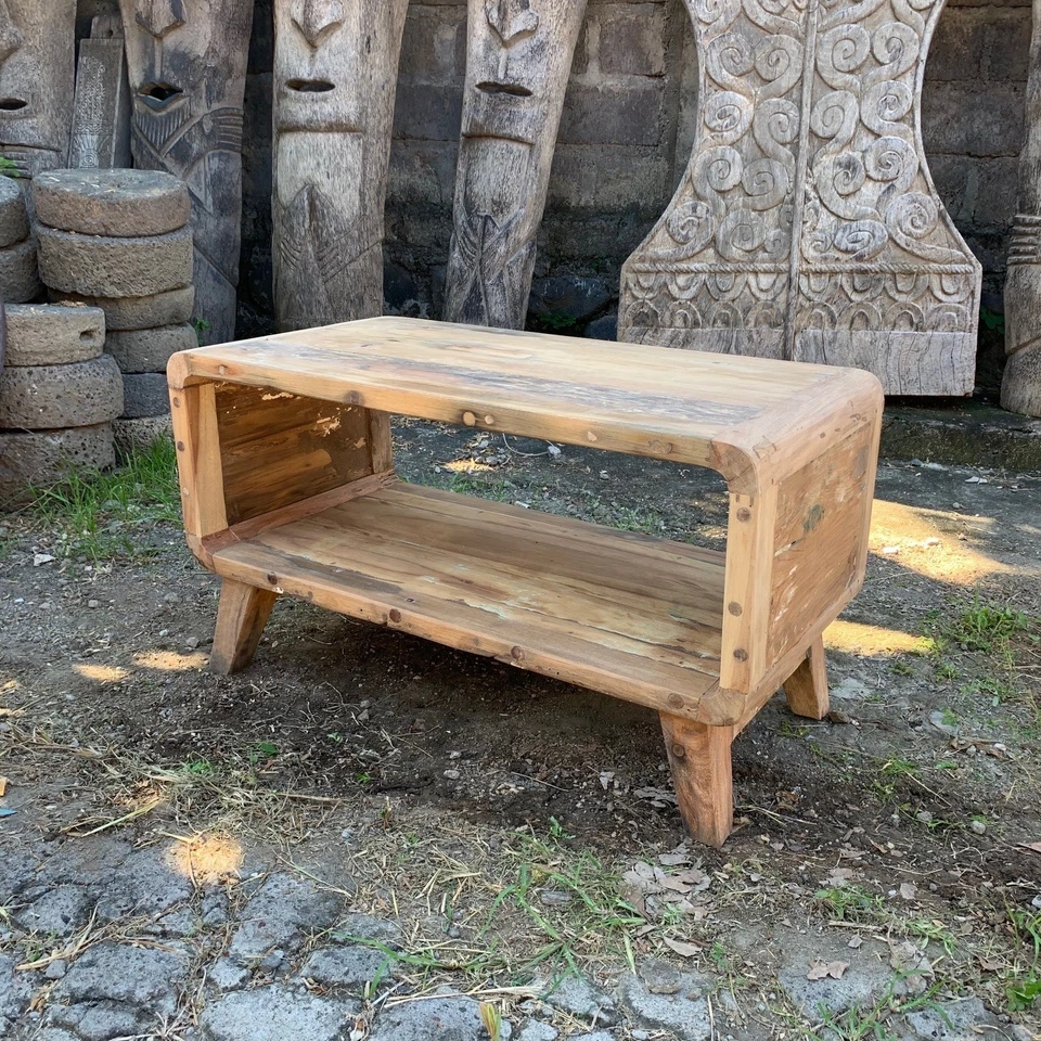 Recycled Teak Small Rounded Coffee Table - 0.8m - Handmade Bali Wooden - Image 2 of 2