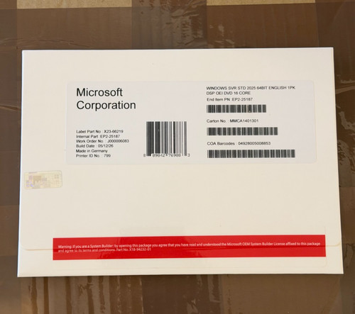 Windows Server 2025 Standard 16 Core Pacchetto SCATOLA DVD e ADESIVO Inclusi prezzo ebay