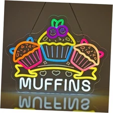 Muffins Neon Sign, Neon Lights Hanging Wall Art Decoration for Bakery Café 