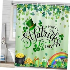 St Patricks Day Shower Curtain Happy 71"W x 71"L Pack of 1 Dark Green
