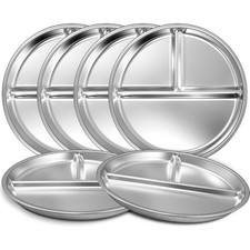 Stainless Steel Toddler Plates Set of 6 with 9 Divider Sections for Portion