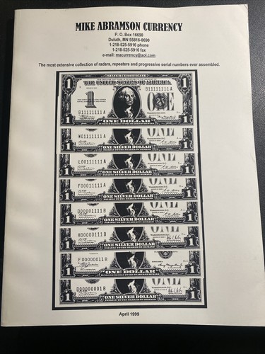 1999 April Mike Abramson Currency Catalog Very Rare Hard To Find