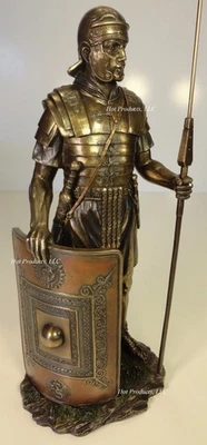 VERONESE Ancient Times Roman Legion Soldier Javelin Rectangle Shield Statue Bronze Color