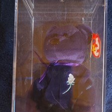Ty Beanie Babies Princess Purple Bear Plush w/ Tag Display Case Vintage 1997