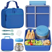 Bento Box for Kids with Thermo Food Container (9oz), 4-Compartment Lunch Box,...