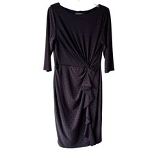 Ralph Lauren Knit Dress Wrap Geometric Pattern 3/4 Sleeve Black Red 10 Classic