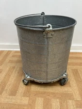 Vintage Galvanized Mop Bucket round metal waste bin rubbish ash rolling planter