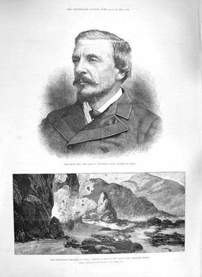 Original alter antiker Druck 1885 Graf Dufferin Vizekönig Indien Bolan Pass Felsen