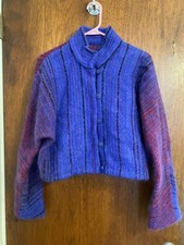 Vintage BOHO Kathy Woell Made in Maine Wool Cropped Jacket Sweater Purple/Blue