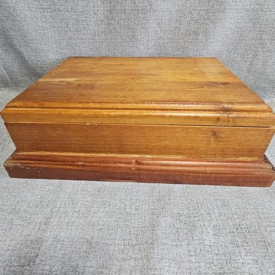 Wooden Desk Cache Trinket Box Handmade Hinged Rustic 12'' Long READ 