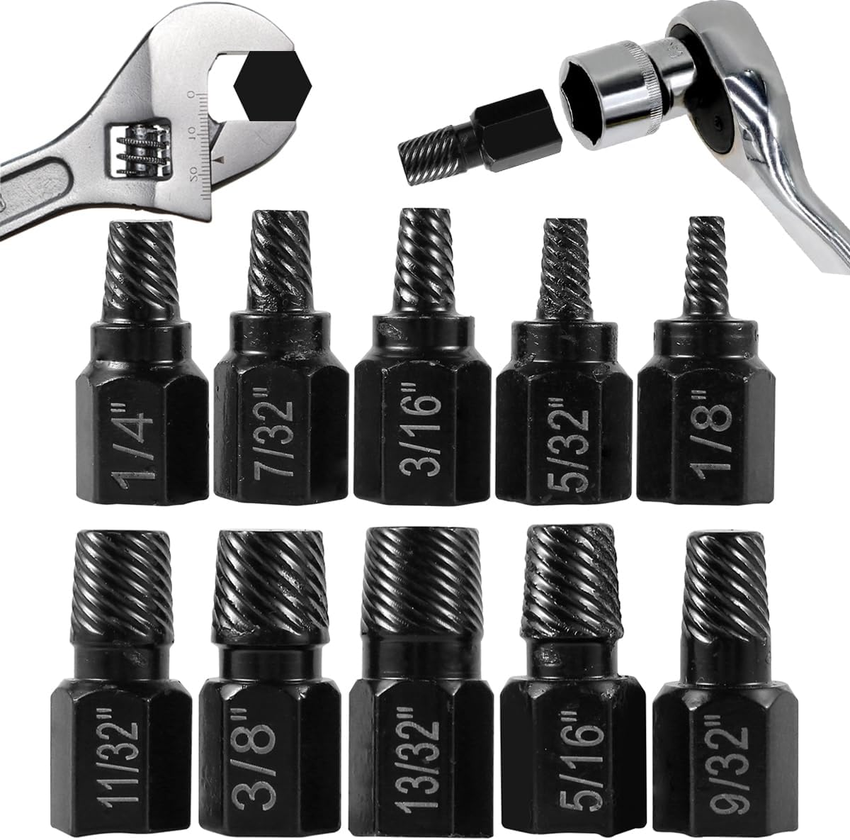 10 Pcs Hex Head Screw Extractor Set for Easy Bolt Removal