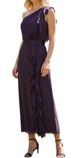 Vera Wang Sz 14 Womens Purple Ruffle One Shoulder Whimsigoth Formal Maxi Dress