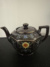 Vintage Tea Pot Hand-painted Design Flowers Hexagon Made In Japan