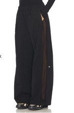 Alo Yoga Women S High Waist Origin Wide Leg Track Pant Black Mesh Panel Nylon