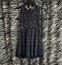 Tween Diva Girls Size 8 Navy Fit Flare Lace Dress Sleeveless Zip Knee