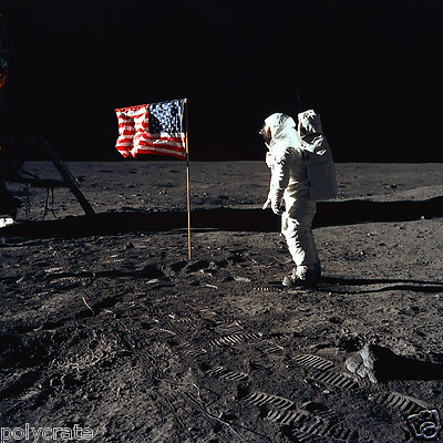 NASA Photo Apollo 11 Buzz Aldrin On The Moon US Flag 20X20 Cm Digital Print