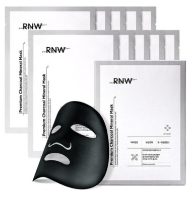 Korean RNW Premium Charcoal Mineral Mask Pack 27g 10ea Black Compex Skin Beauty
