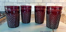 Set of 4 Plum Amethyst Mosser Glass English Hobnail Addison Tumblers 8oz