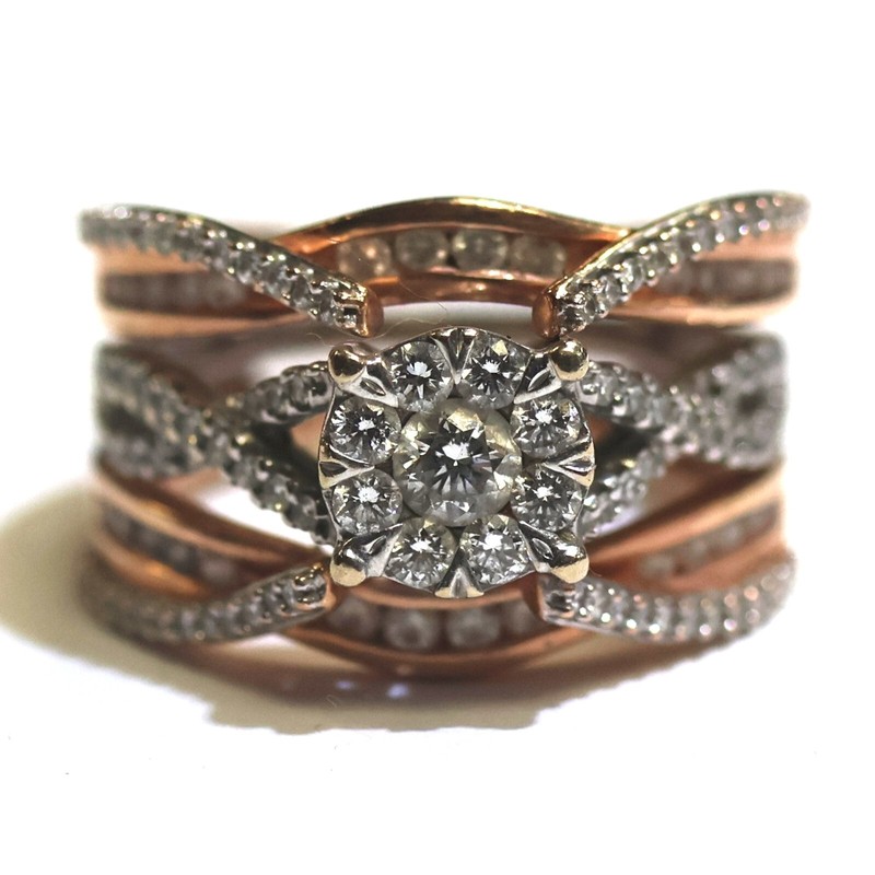 14K YELLOW GOLD .20CT 3.8MM + 87 ROUND=1.22CT ENGAGEMENT RING SI1 G sz 5.5 wrap