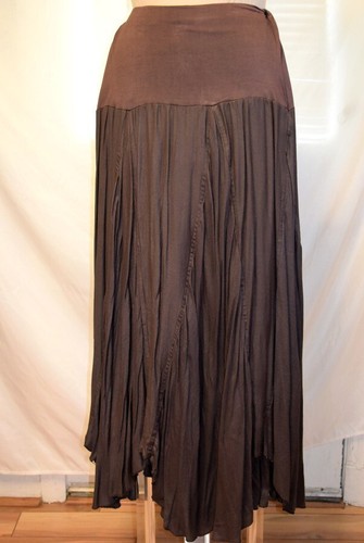 NWT Apu A People United Long Gored Yoked Pull On Skirt-Hi Lo Hem Full Sweep-S/M - Picture 2 of 14