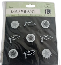 K & Company Graduations Brads Cap Hat Stars Mortarboard 30-440951 New Black Gray