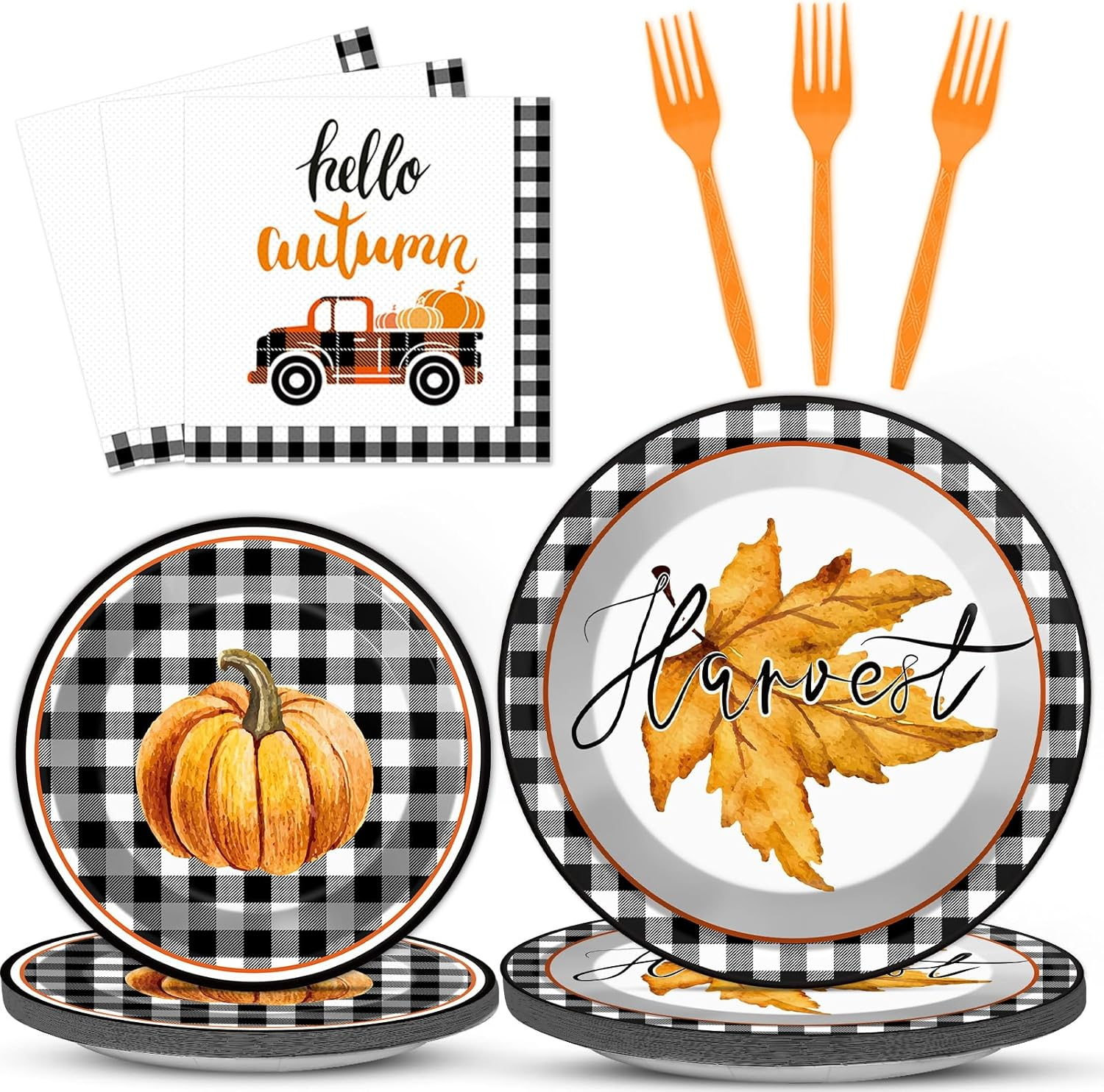 200-Piece Thanksgiving Tableware Set – Disposable Fall & Autumn-Themed Party Supplies for Dinner, Harvest Gatherings, and Seasonal Celebrations