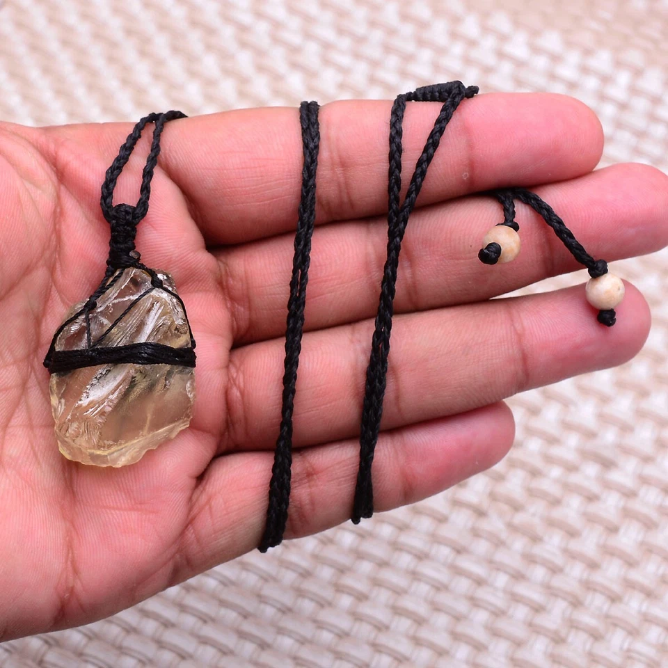 Natürlich Roh Zitrone Quarz Heilung Stilbit, Boho Makramee Handgemacht Kristall - Bild 2 von 4