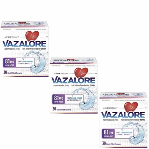 3 Vazalore Aspirin 81mg Low Dose Pain Relief & Fever LiquidFilled