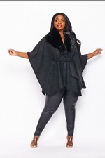 Faux Fur Cape -Black
