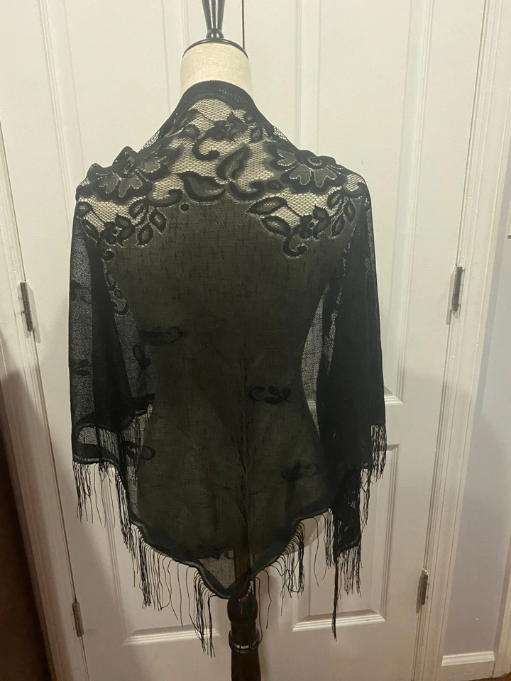 Bufanda chal triángulo transparente negro envolvente ligero 70,9 x 29,5 pulgadas Foto 4 de 4