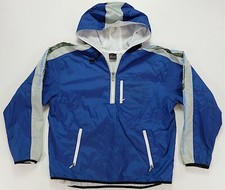 Rare VTG NIKE Spell Out Swoosh Striped Sleeves Pullover Rain Jacket 90s Youth M