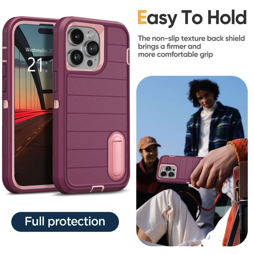 For Apple iPhone 14/14 Plus/14 Pro Max Hybrid Kickstand Case Cover Purple+Pink - Picture 54 of 71