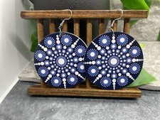 2 Silver-tone Earring Set Boho Retro Round Wood Dangle Juneteenth African A1818