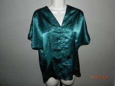 Victoria Secret Vintage Sleep Green Silky Night Pajama Top Button Up L