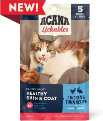 3 5pks Acana Lickables Healthy Skin & Coat Chicken/Tuna Cat Treats (10 0.5oz)
