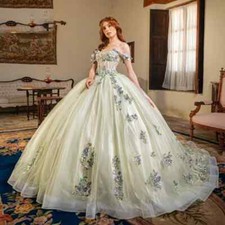 Light Green Quinceanera Dresses Ball Gown Off Shoulder Applique Beads Sweet 16