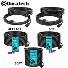 DuraTech Extension Cord Outdoor 16/3 SJTW 13 Amps 50 ft/25ft/20ft/6ft/3 ft Black