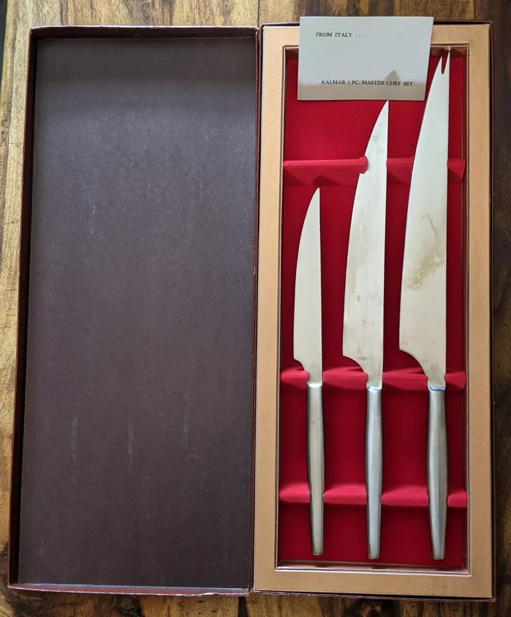 VINTAGE KALMAR MASTER CHEF KNIVES 3-PIECE CUTLERY KNIFE SET w/BOX